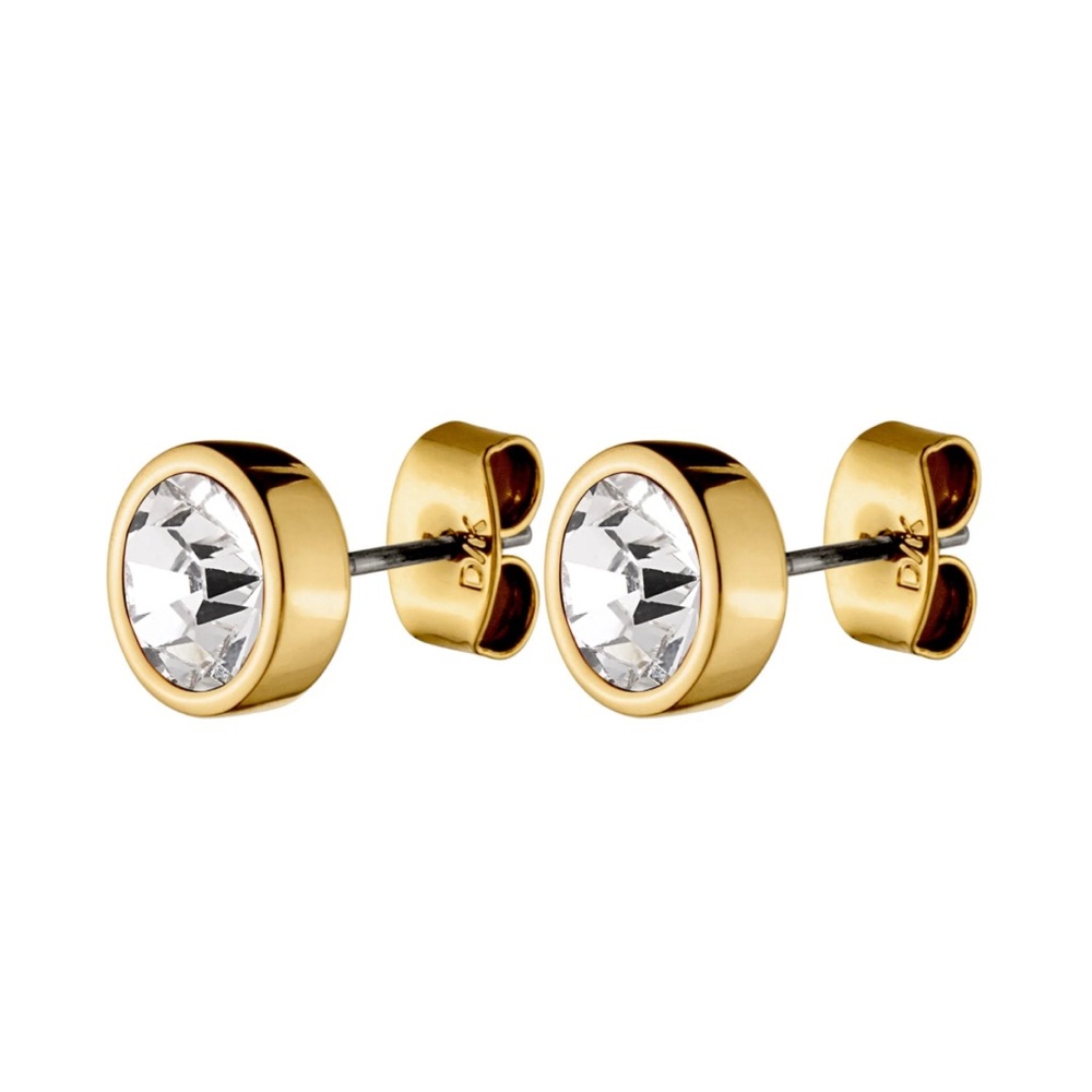 Clear Quartz Crystal Gold Stud Earrings, White Stone Stud Gold Earrings
